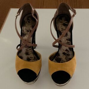 Sam Edelman Mustard and Taupe Heels